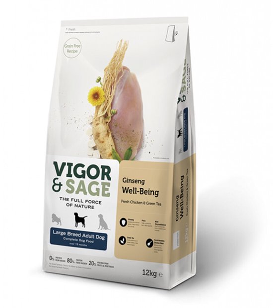 Vigor & Sage Hondenvoer Large Breed Well-Being Ginseng 12 kg
