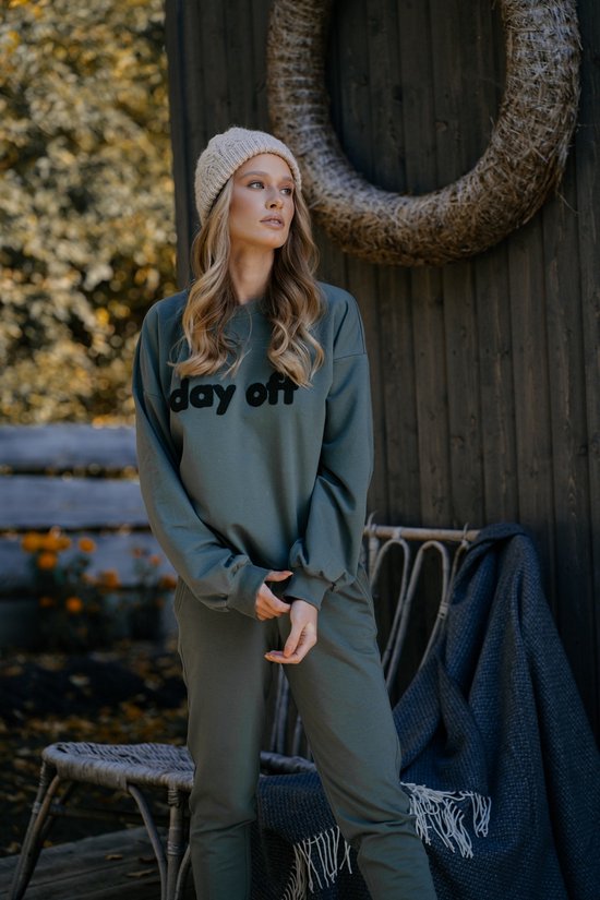 Dames joggingbroek & sweatshirt-huispak Day Off-trainingspak-duurzaam katoen-groen-Maat S