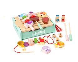 LiasToys - Houten BBQ Set Speelgoed - Keukenspullen - Barbecue - Blauw – Montessori Educatief Speelgoed – Sensorisch Open-Ended Speelgoed – vanaf 3 jaar