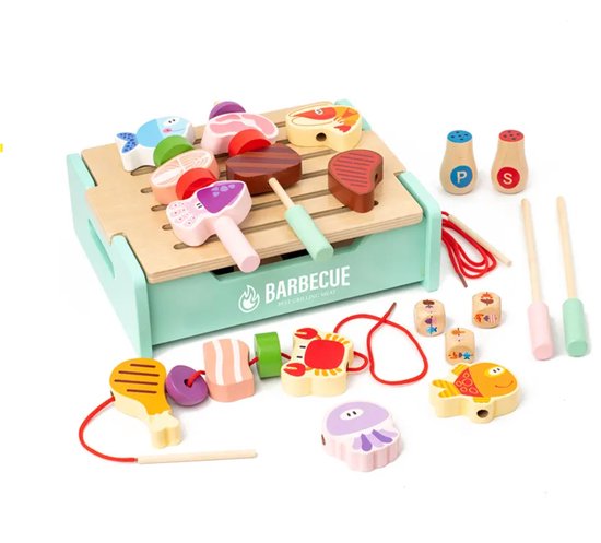 LiasToys houten bbq speelgoedset – blauw