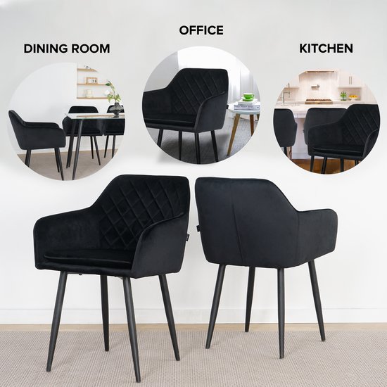 Chaises de salle à manger Lina® Noble - Zwart - Set de 4 - Velours