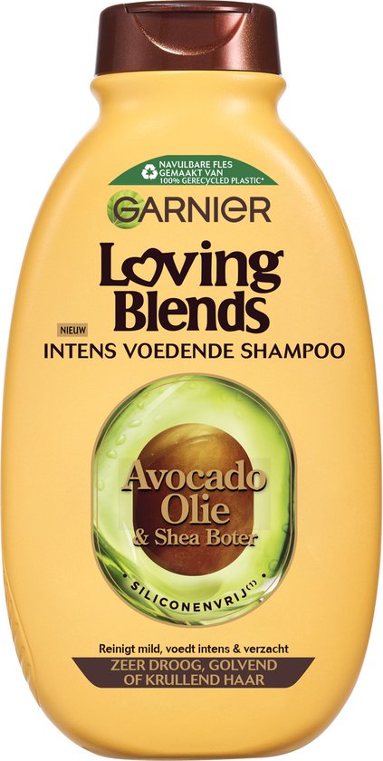 Garnier Loving Blends Intens Voedende Shampoo met avocado olie en shea boter, voor zeer droog, golvend of krullend haar.