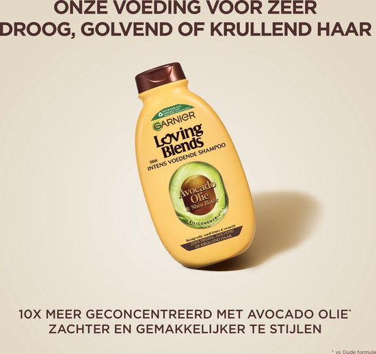 Garnier Loving Blends Intens Voedende Shampoo met avocado olie & shea boter, 10x meer geconcentreerd voor droog, golvend haar.
