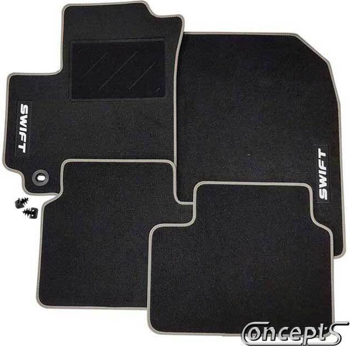 GoodGo BasicLine MZGR automatten NAALDVILT ZWART/GRIJZE RAND + EMBLEEM Suzuki Swift MZ 1.3/1.3DDiS/1.5 05/2005-09/2010 + Swift MZ 1.6 Sport 09/2006-12/2011