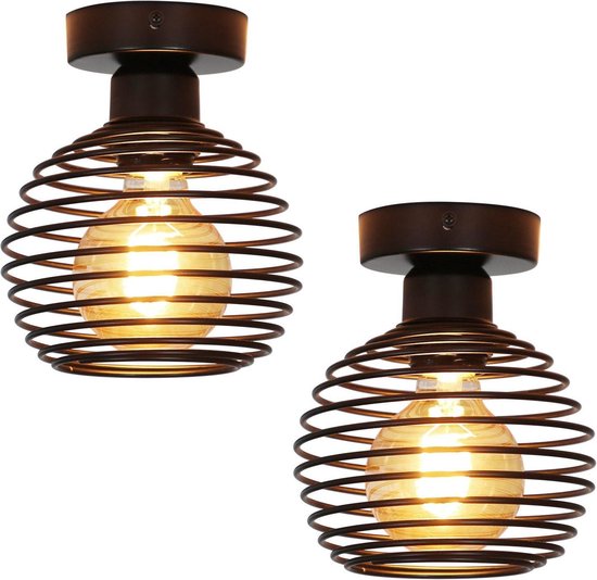 2 Stuks Hanglamp Industriële Zwart E27 Kroonluchter Vintage Slaapkamer