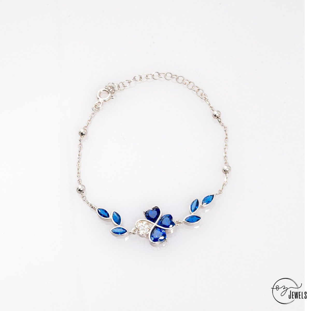 OZ Jewels – Safier Klavertje Hart Armband – Verzilverd – Vrouwen – Verstelbare