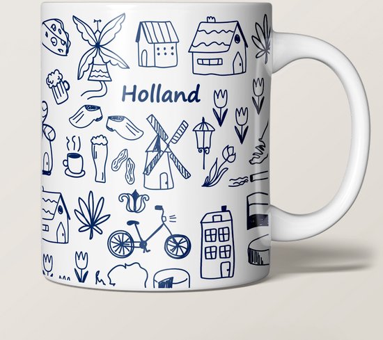 Mokken set Holland (4 stuks) - Koffiemok in Hollandse Thema - Voordeelset - mok / beker voor koffie of andere dranken - By Kleurmedia