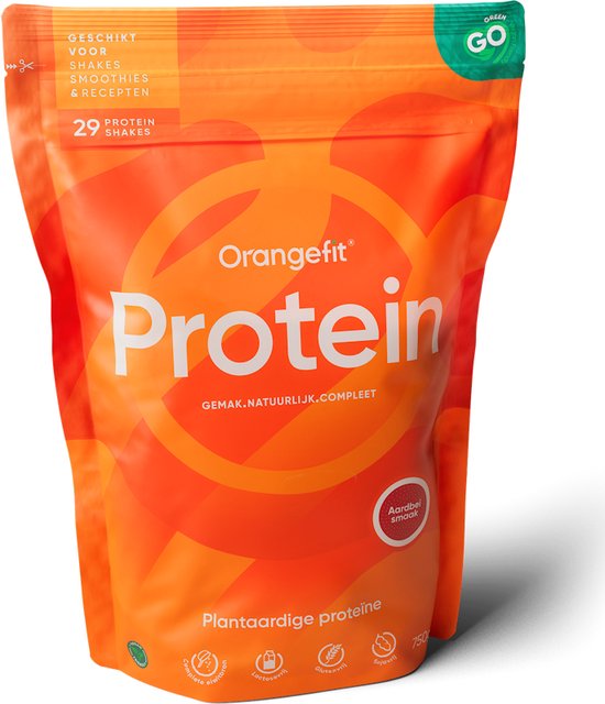 Orangefit Proteine Poeder - Vegan Proteine Shake - 750g (29 shakes) - Eiwitshake Aardbei - Lactosevrije Eiwitpoeder