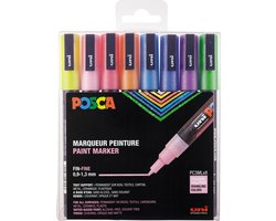 foto van Verfstift posca pc3m f 8st glitter pastelkleuren