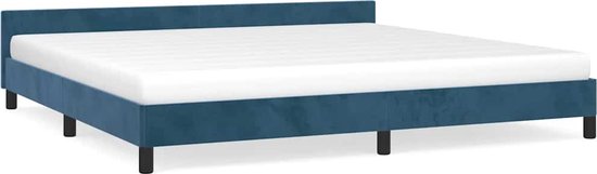 The Living Store Cadre de lit Velours - Bleu foncé - 203 x 206 x 50 cm - Convient pour Matras 200 x 200 cm - Pieds stables - Sommier à lattes en contreplaqué