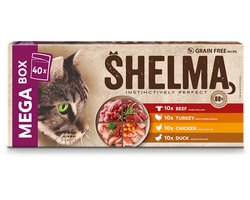 Shelma Kattenvoer Mega box (40x85g) – Graanvrij – Hoog Vleesgehalte
