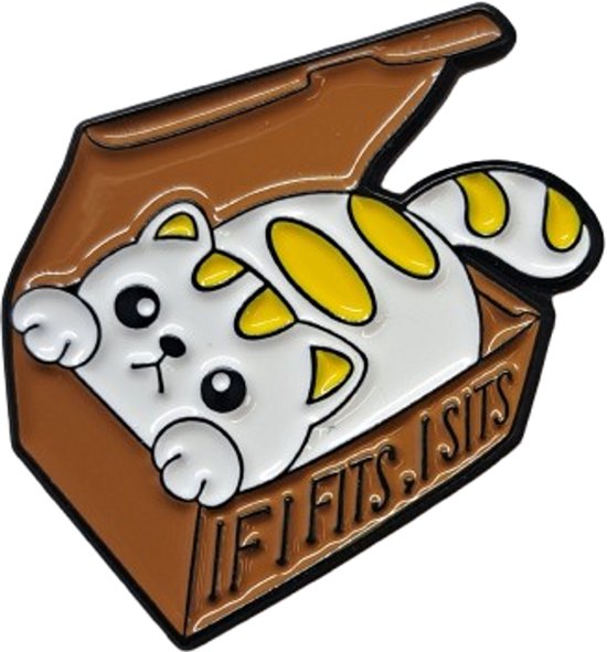 Foto: Pin if i fits i sits kat in doos zwart broche kledingsped speldje voor rugzak of kleding kleine cadeautjes grappige badge 1 stuk