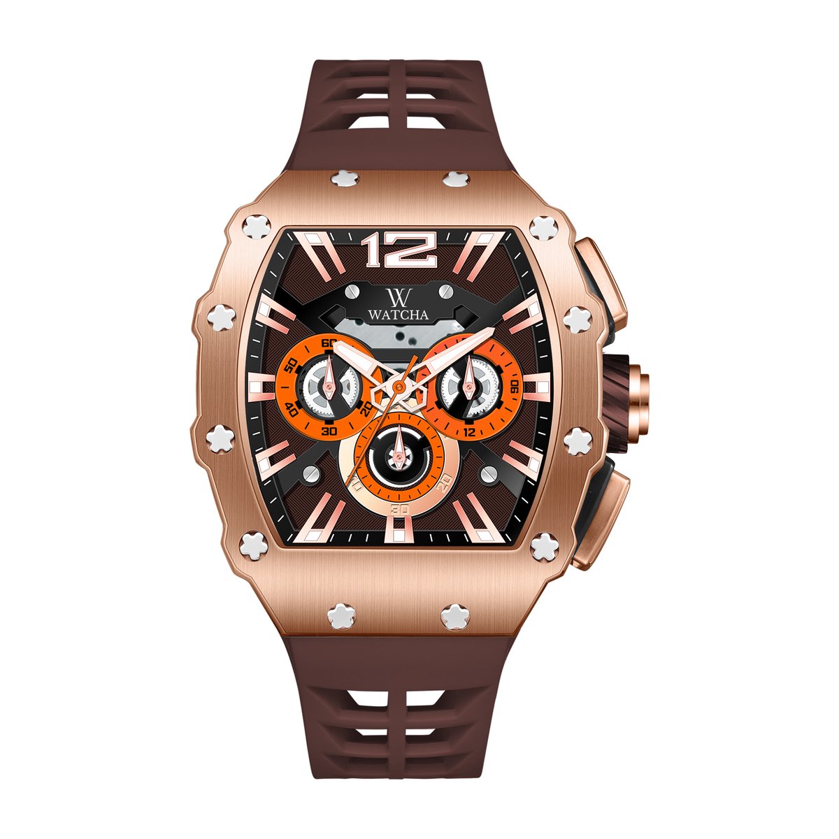 Watcha Mille Edition - Heren Horloge - Chocolate Rosé Gold - 44mm - Rechthoekig