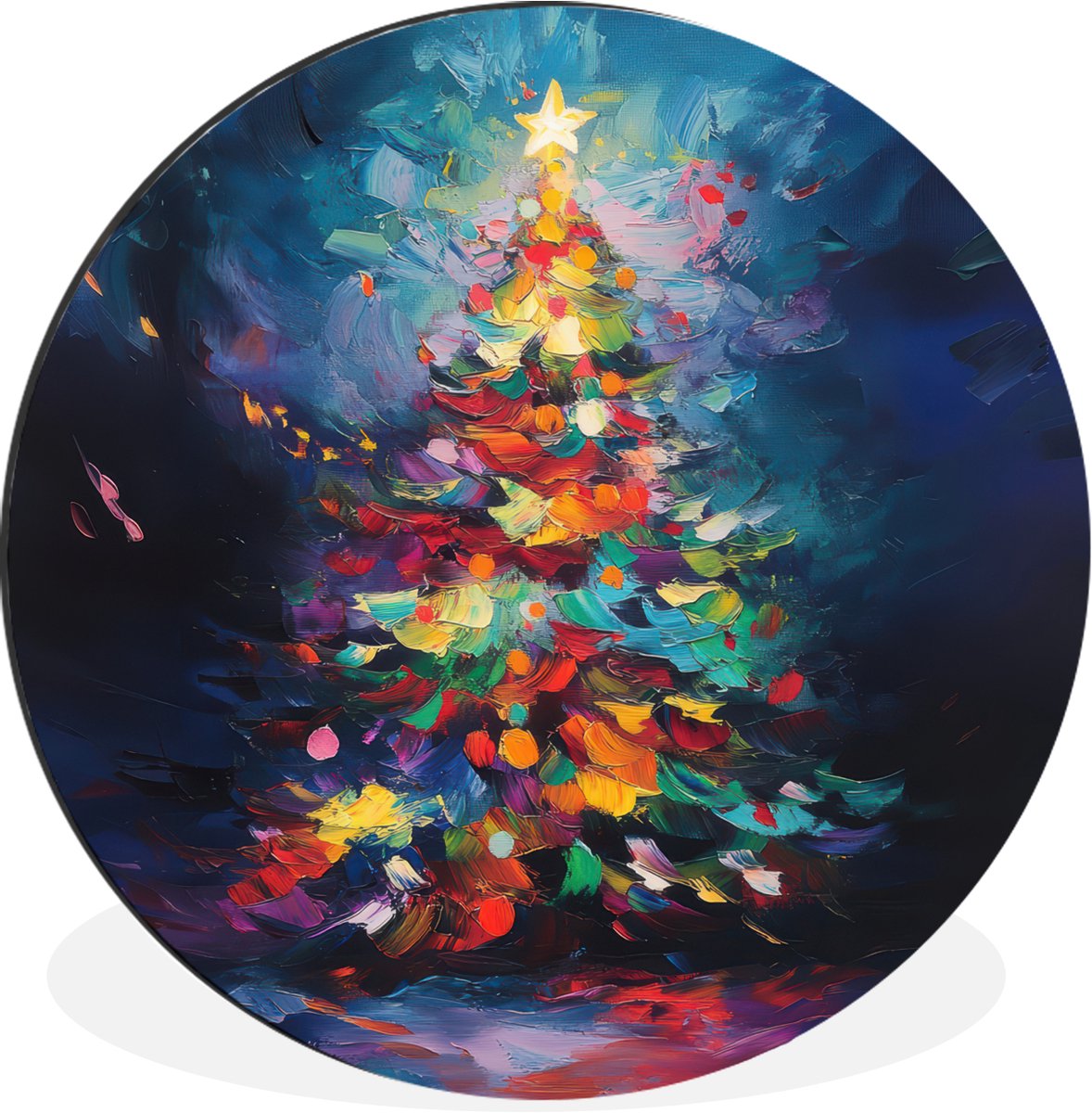 WallCircle Wandcirkel - Muurcirkel - Kerstboom - Kerst - Abstract - Kleurrijk - Aluminium - Dibond - 140x140 cm - Binnen en Buiten Abstract - Kerstboom