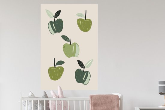 Muurstickers - Sticker Folie - Appels - Groen - Illustratie - Bladeren - 80x120 cm - Plakfolie - Muurstickers Kinderkamer - Zelfklevend Behang - Zelfklevend behangpapier - Stickerfolie