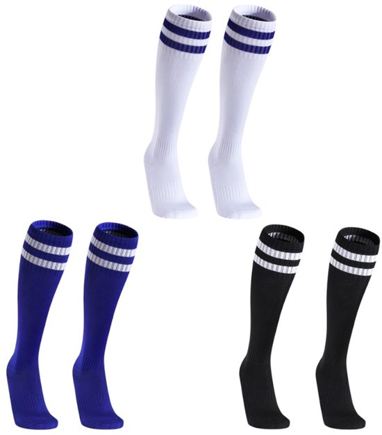 3 paar kindervoetbalsokken, ademende lange kindersportsokken, 3 kleuren unisex antislip badstof sokken lange voetbal ademende sokken voor rugby, hockey, hardlopen of training