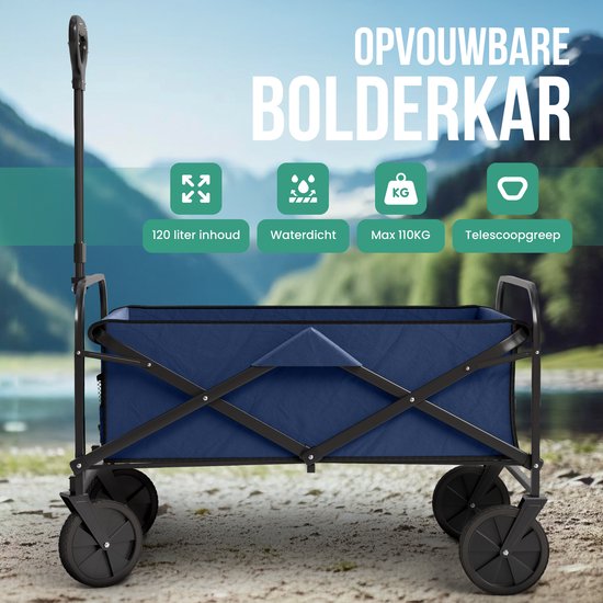 Avalo Bolderkar XL - Opvouwbaar - Tot 110KG - 91x51x103 CM - 120L - 360º Wielen - Blauw van Avalo — afbeelding 2