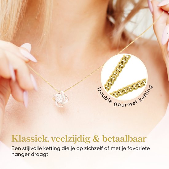 Collier Gourmet couleur or plaqué or véritable 18 ct, longueur 55 cm, pour femme et homme double