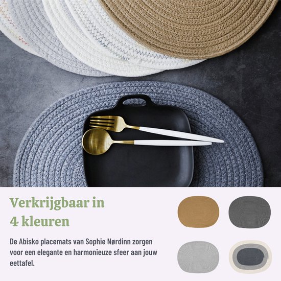 Napperons de Sophie Nordinn® - Set de table Abisko (Gris foncé) - Ensemble (4 pièces) en Katoen - 43 cm x 34 cm