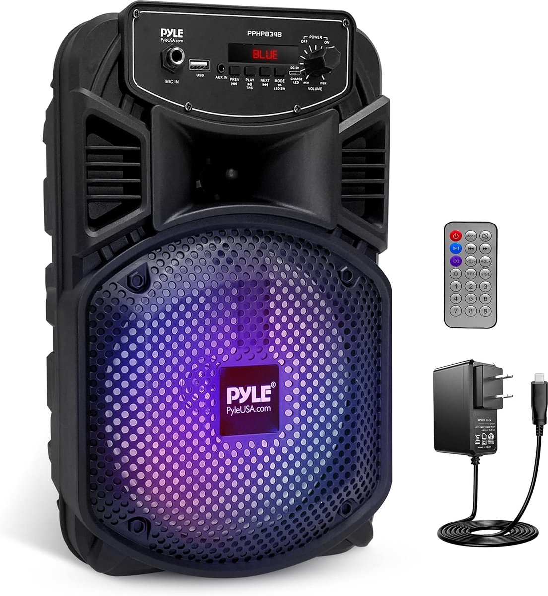 Pyle Bluetooth Luidsprekersysteem - Draagbare Speaker - 300W - Subwoofer - 2,54 cm Tweeter - Microfooninvoer - Feestverlichting - MP3,USB - Radio - Afstandsbediening