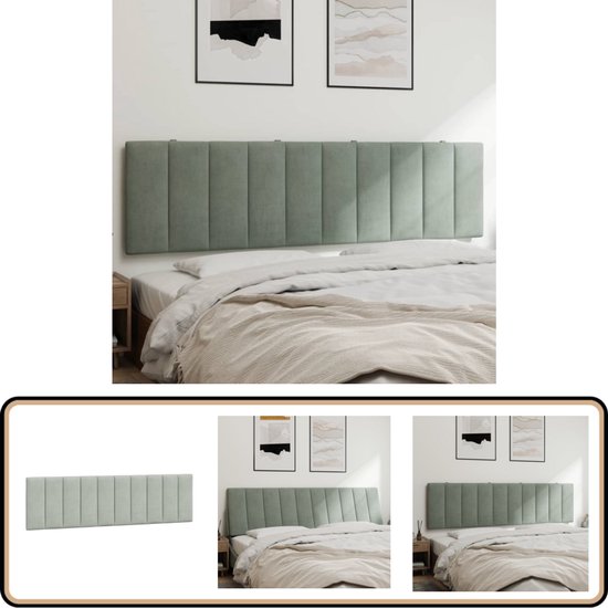 vidaXL Hoofdbordkussen 180 cm fluweel lichtgrijs Hoofdbordkussen - Fluweelkussens - Hoofdsupport - Beddecoratie - Slaapcomfort