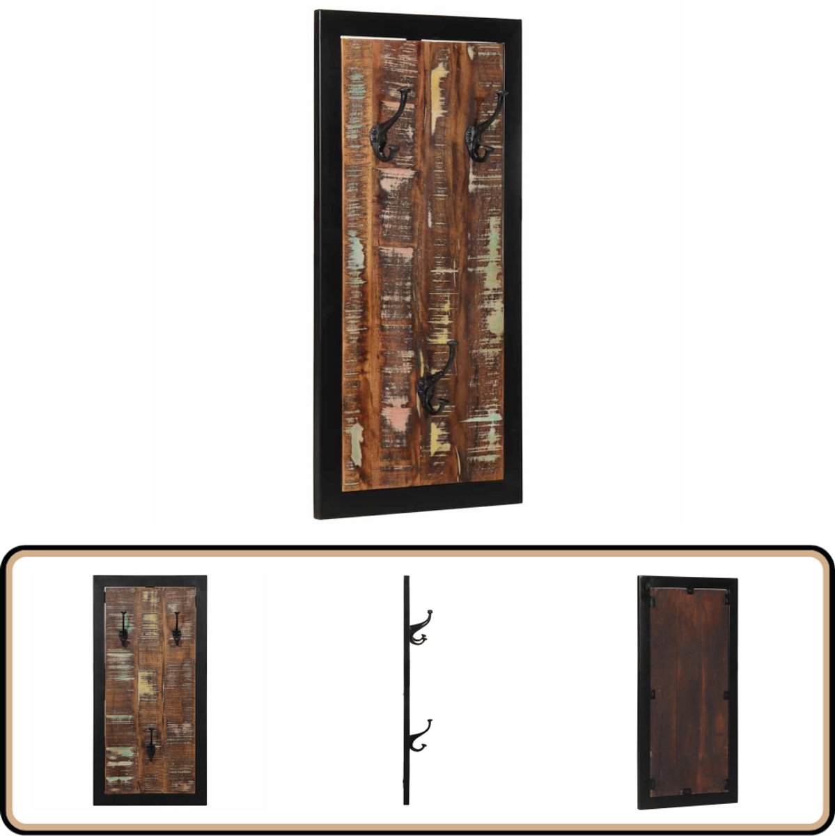 vidaXL Kapstok 35x8x110 cm massief ruw mangohout, kledingrek, kapstok zwart, kapstok muur, jassenrek, wandkapstok, zwarte kapstok, deurkapstok