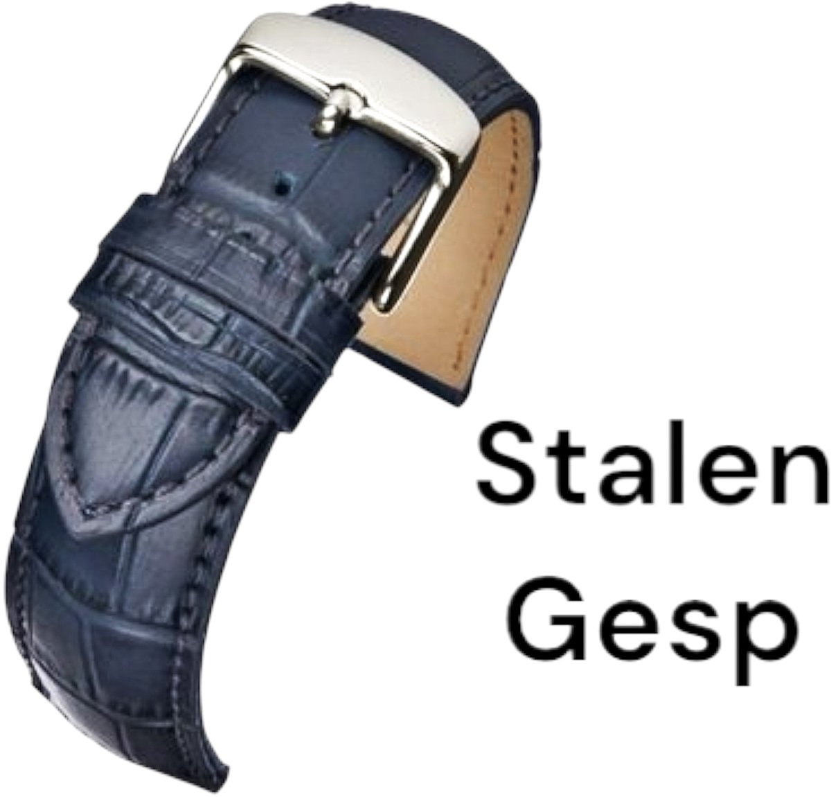 Horlogeband-horlogebandje-12mm-blauw-echt leer-gevuld-croco-zacht-stalen gesp- 12 mm