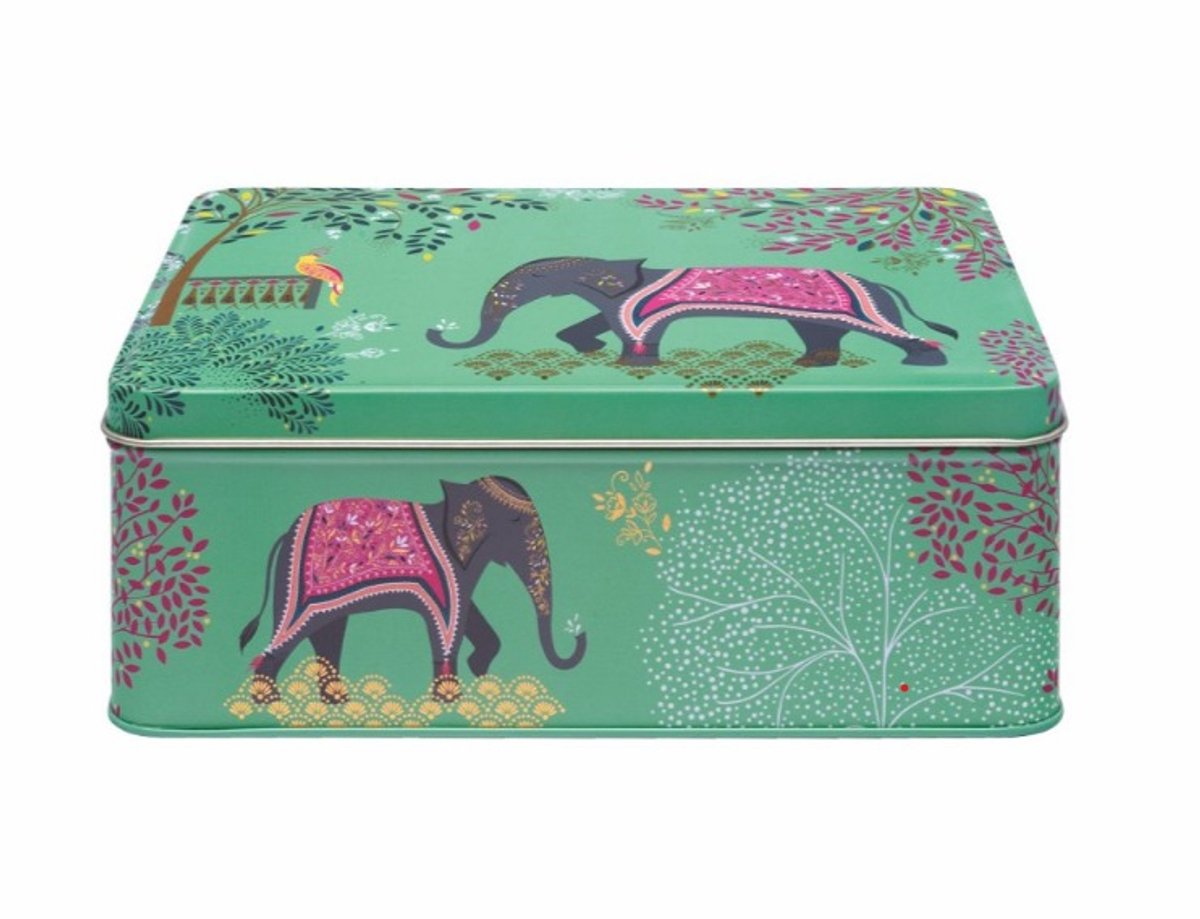 Sara Miller London - Bewaarblik India - Elefant - Olifant - Rechthoek - Blik - 19,5 x 15,4 x 7,5 cm