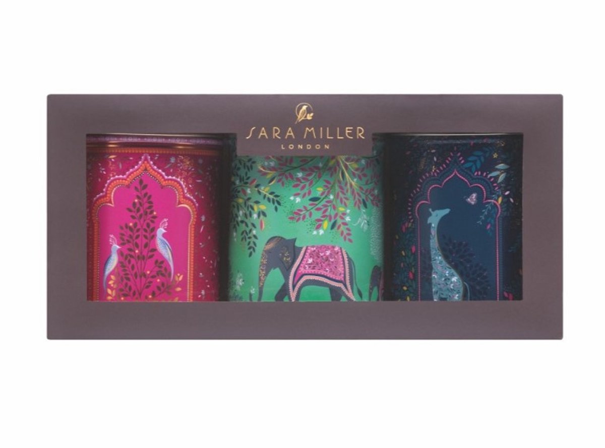 Sara Miller London - Set van 3 Bewaarbussen India - Bewaarblik - Rond - Blik - Ø 10,5 cm - Hoogte: 15 cm
