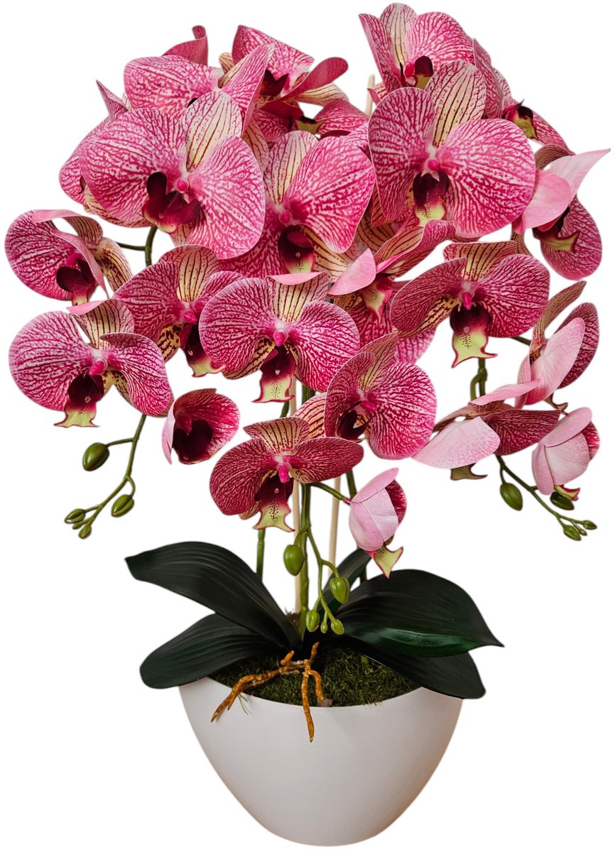 Damich - Kunst Orchidee in Bloempot - Roze met witte pot - 60cm