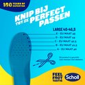 Semelles Scholl avec lignes de taille et ciseaux, indiquant qu'elles sont découpables sur mesure.