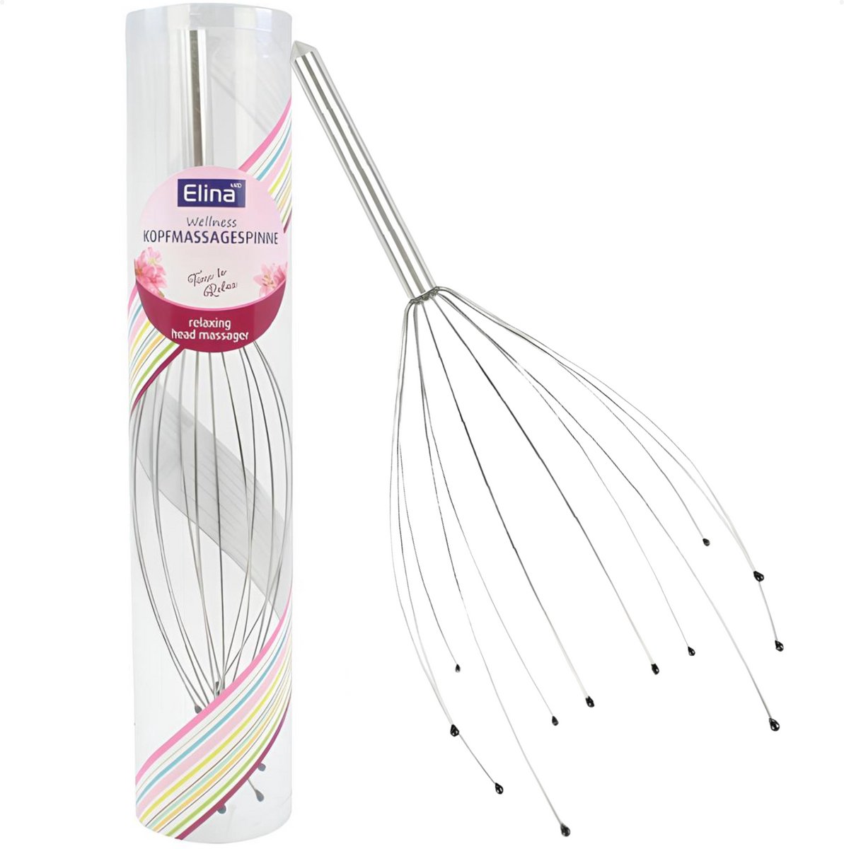 Elina Med Hoofdmassage Spin – MADE IN GERMANY – 12 Massage Armen Salon Kwaliteit – Verlicht Hoofdpijn Stress Slapeloosheid – Premium Metaal