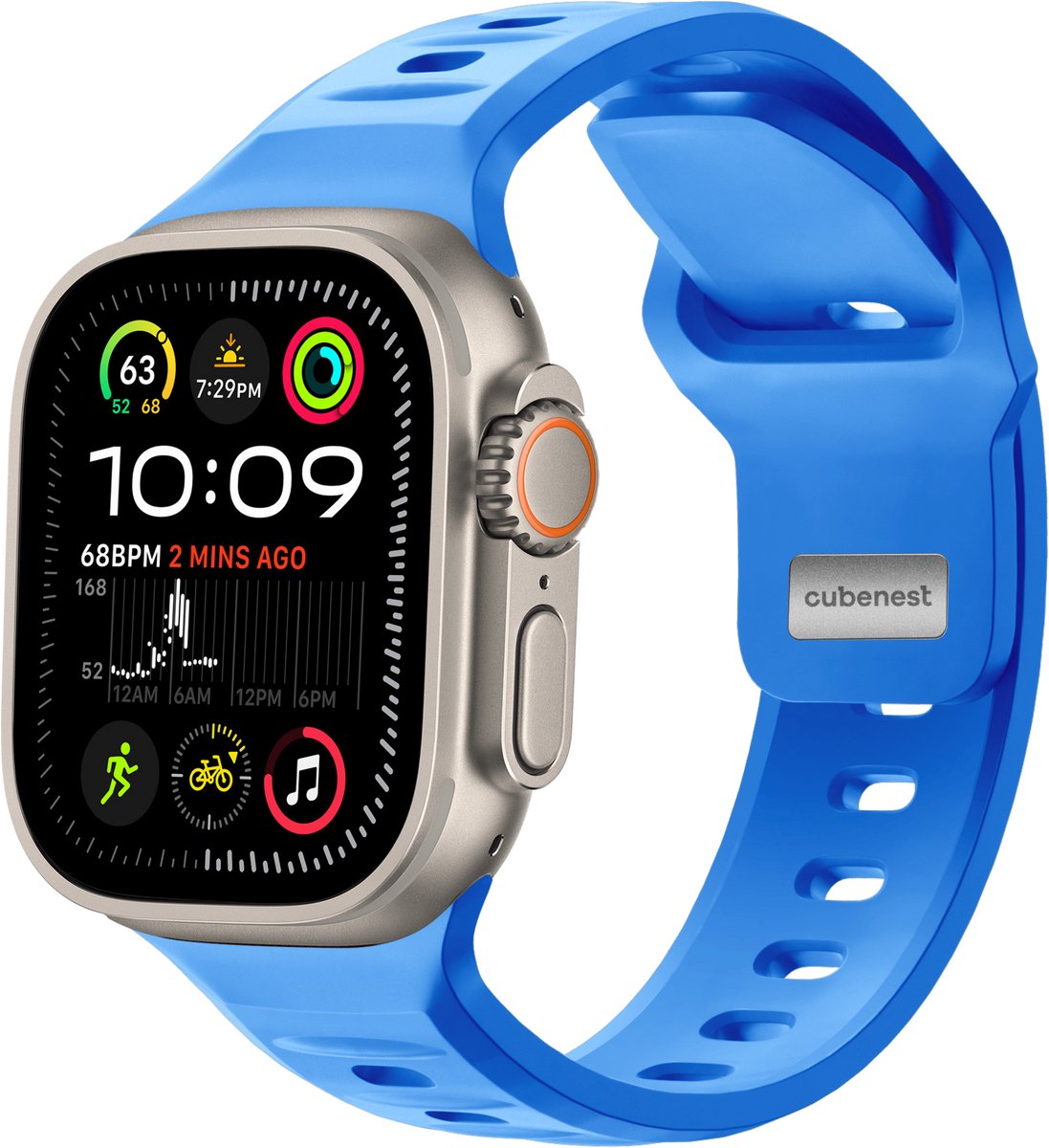Cubenest Premium siliconen bandje - Geschikt voor Apple Watch 1, 2, 3, 4, 5, 6, 7, 8, 9, 10,11, SE, Ultra (2,3) - 42/44/45/46/49 mm - Blauw - One Size