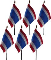 Thaïlande - 6x - mini drapeau de 10 x 15 cm sur bâton - Drapeau du Landen - H 27 cm - polyester