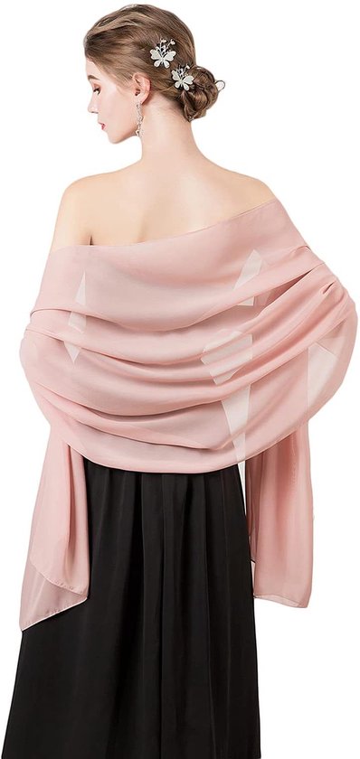 Sjaal Dames - Omslagdoek - 175x70 cm - Zacht & Huidvriendelijk - Glans Van Zijde - Dunne Omslagsjaal - Modesjaal - Zachte Chiffon Sjaal- Stola - Neksjaal - Dames Sjaal - Omslagdoek Sjaal Lang Satijn - Cadeautje - Elegante - Roze - 175*70cm