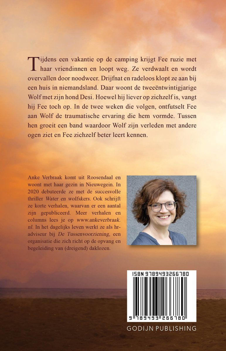 Boekomslag met tekst en een portret van Anke Verbraak, een vrouw met bruin haar en een bril.