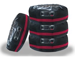 4 stuks - Bandenhoezen - Bandenhoes - Autobanden Beschermhoes - Wielhoes - Bandenhoezen set - Reservewiel Beschermhoes - Eenvoudige Montage - met handvat - voor 19 - 23 inch Banden - zwart en rood - Polyester