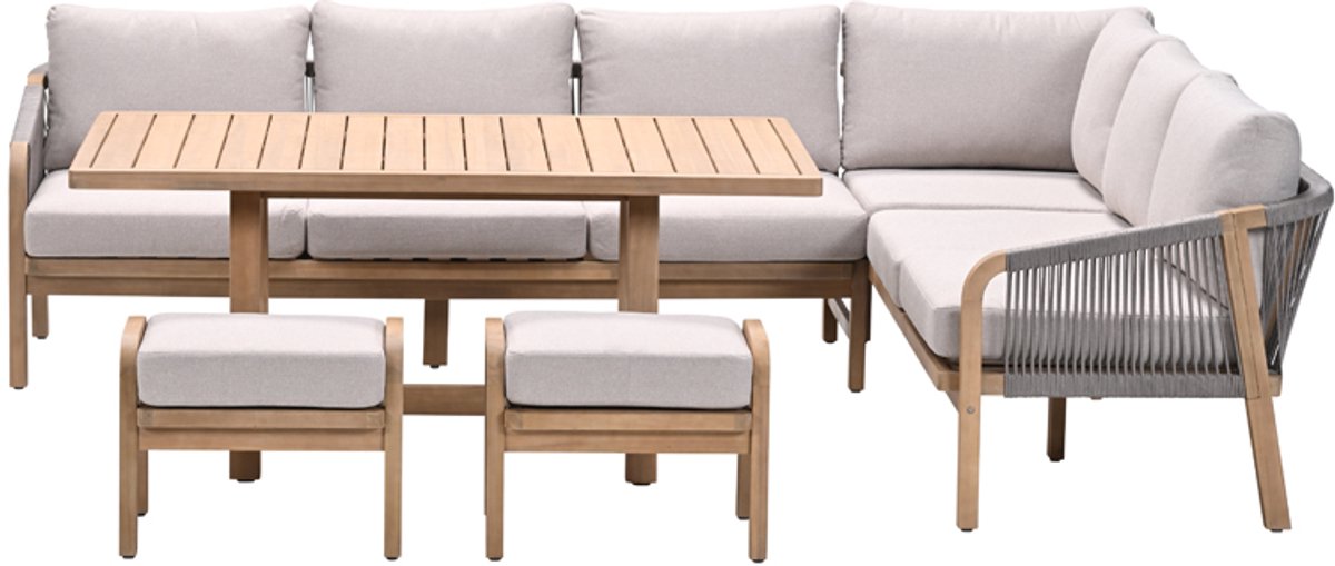 Santos lounge-diningset - 5-dlg.-rechts-acaciahout met white wash-sand