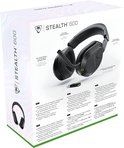Verpakking van de Turtle Beach Stealth 600 gaming headset, met afbeelding van de headset en specificaties.