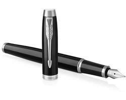 Parker IM vulpen - medium punt - blauwe inkt - zwarte lak met chroom detail - incl. geschenkdoos