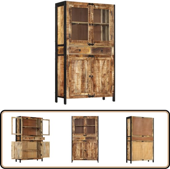 Hoge kast met lade 60x33x100 cm massief mangohout en ijzer