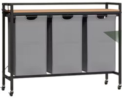 RM Store® - Uitschuifbare Wasmand Kast - Waswagen - 3 Compartimenten - Verwijderbare Waszak - Metalen Frame - 93 x 15 x 75 cm.