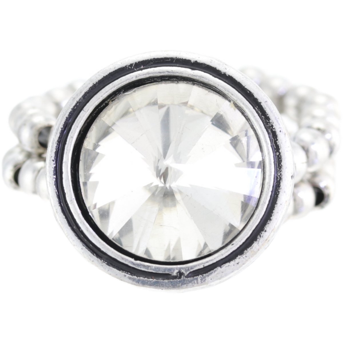 Behave - Ring - Elastische Zilverkleurige Ring met Kristal – Comfortabele Fashion Statement Ring | Nikkelvrij