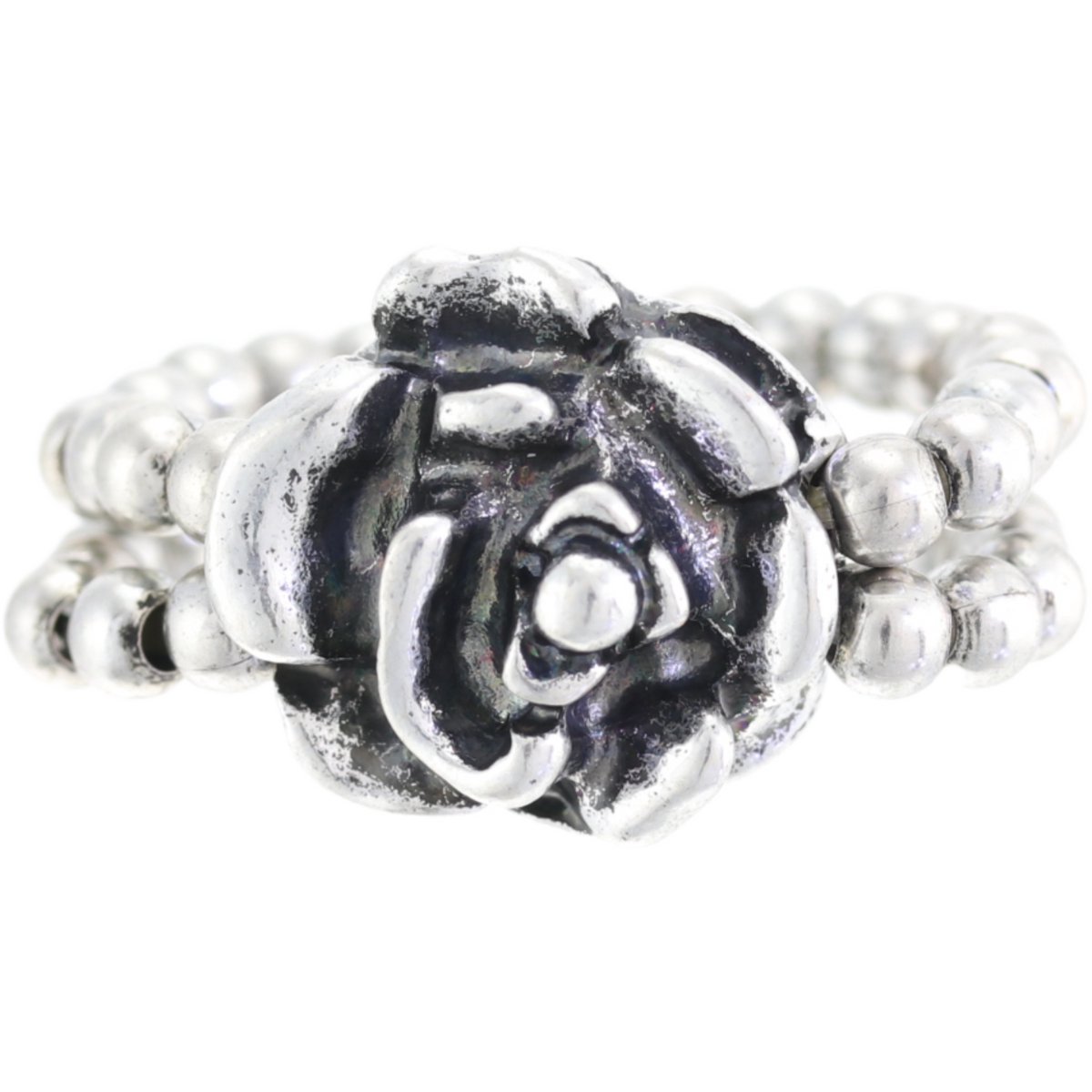 Behave - Ring - Elastische Vintage Zilverkleurige Ring met Roos – Tijdloos & Elegant | Nikkelvrij