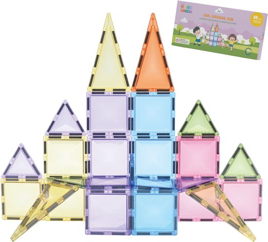 Gladi Tiles Pastel 30 Stuks - Magnetisch Speelgoed - Constructie speelgoed - STEM Speelgoed voor Kinderen - Bouwset vanaf 3 jaar