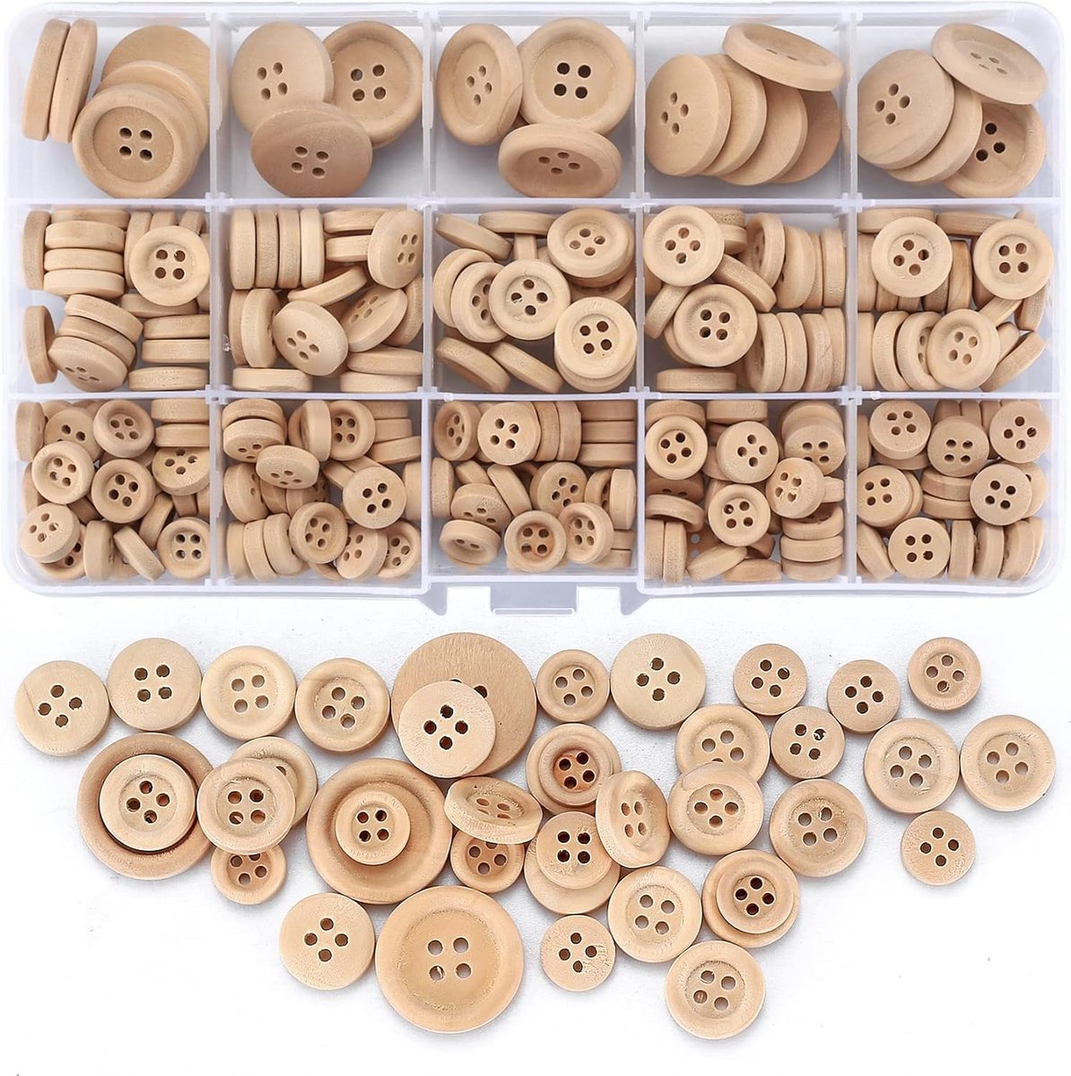 275 Stuks Houten Knopen - Handgemaakte 4 Gaten Houten Knoopjes voor Creatief Naaien en Knutselen (10mm, 13mm, 20mm)