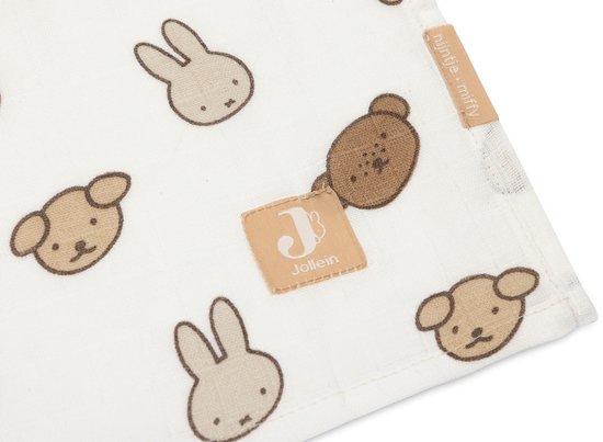 Jollein x Nijntje - Hydrofiele Doek Large 115x115cm - Inbakerdoek - Zacht Katoen - 2 Stuks - Miffy and Friends van Jollein — afbeelding 3