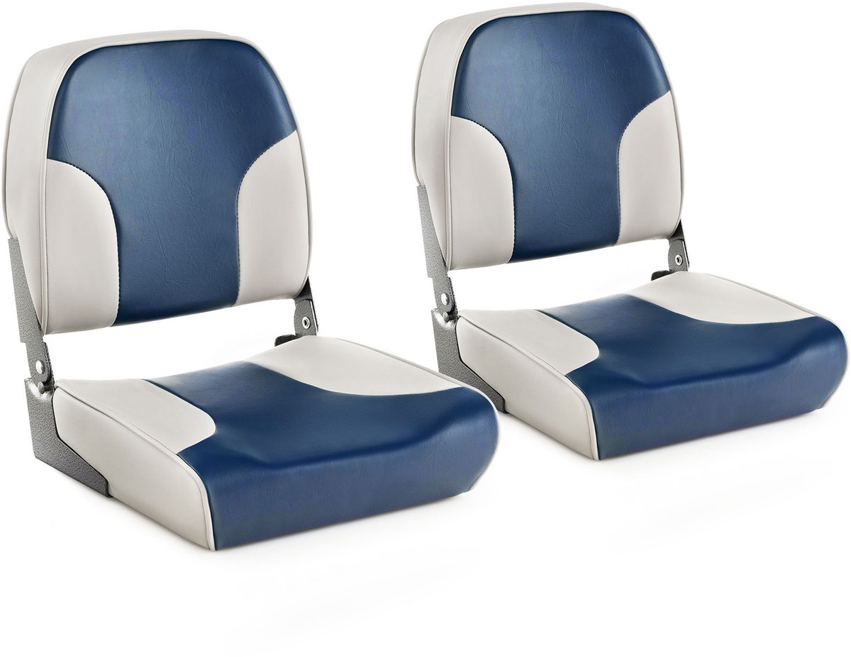 COSTWAY Inklapbare bootstoel, stuurstoel met 12 cm dikke schuimvulling en zachte bekleding, set van 2 stoelen, blauw-greige, 49 x 41 x 47 cm