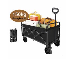 Bolderkar Opvouwbaar en draagbaar(Kleur:Zwart)-Outdoor Vierwielig-150kg draagvermogen-Picknick, Supermarkt, Vissen, Boodschappen doen - Boodschappenwagentje, Kampeerwagentje - Opvouwbare staarttafeltrolleys 66*41.5*47.5cm