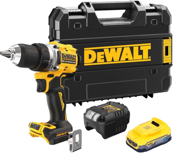 DeWalt DCD 800 E1T accuboormachine 18 V 90 Nm borstelloos + 1x Powerstack accu 1.7 Ah + lader + TSTAK
